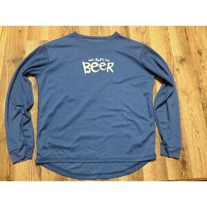 One More Mile Shirt, Men's Large, Blue White, Long Sleeve, Will Run for Beer